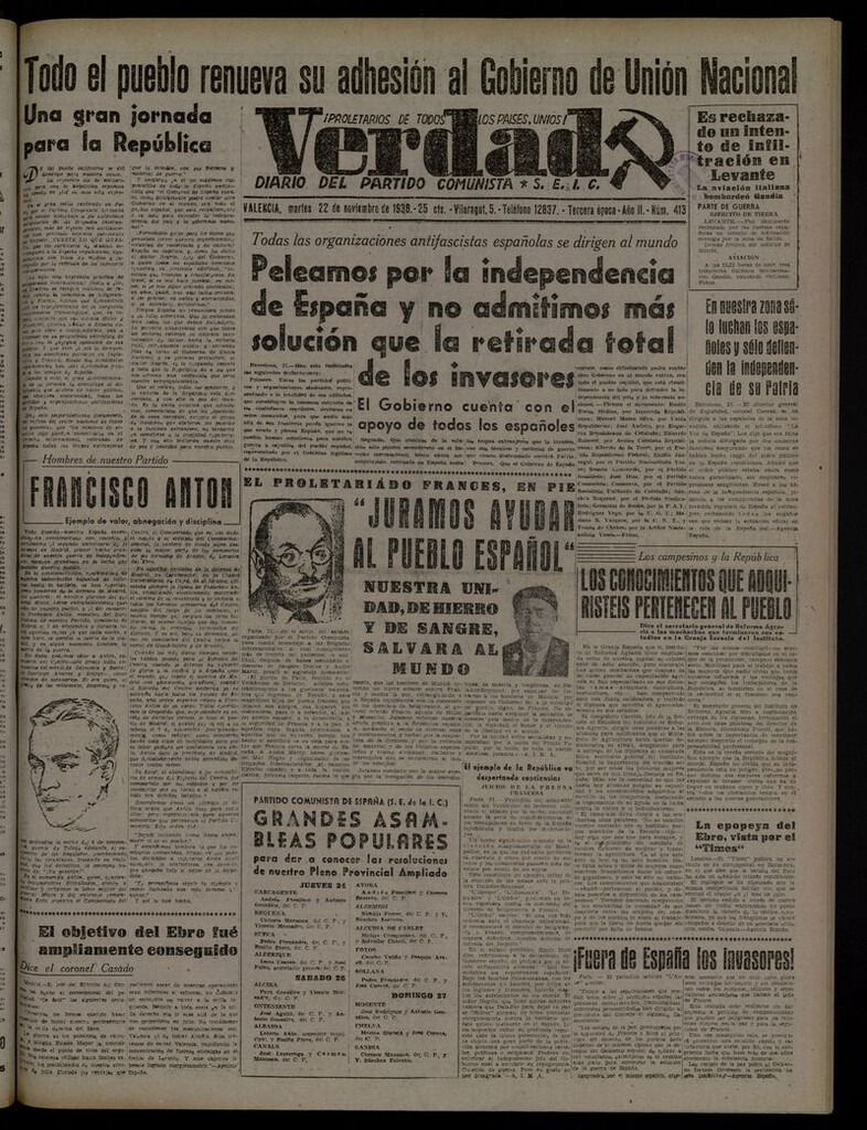 Miniatura de La Verdad: órgano del Partido Comunista del 22 de noviembre de 1938