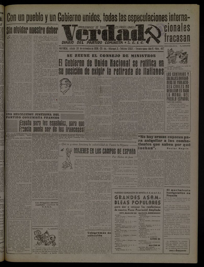 Miniatura de La Verdad: órgano del Partido Comunista del 26 de noviembre de 1938