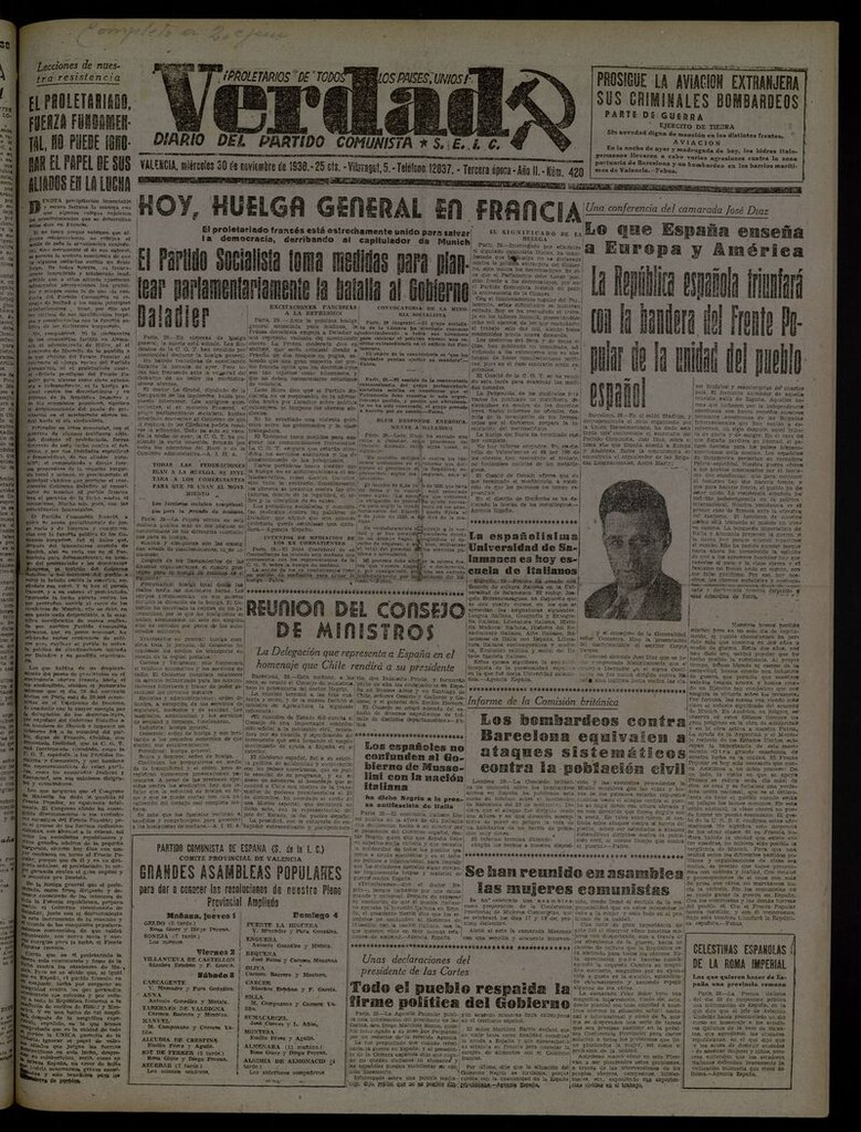 Miniatura de La Verdad: órgano del Partido Comunista del 30 de noviembre de 1938