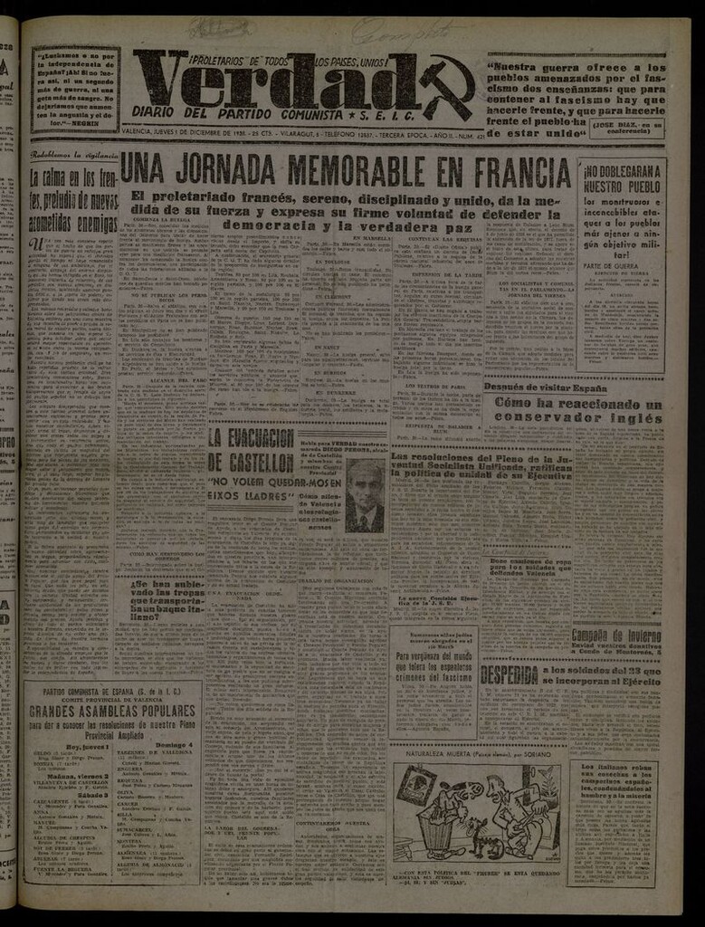 Miniatura de La Verdad: órgano del Partido Comunista del 1 de diciembre de 1938