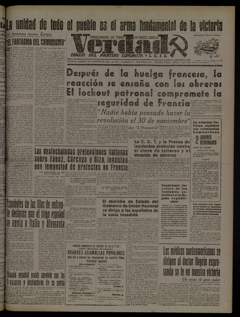 Miniatura de La Verdad: órgano del Partido Comunista del 3 de diciembre de 1938