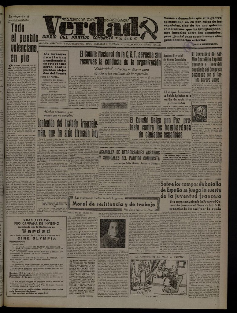 Miniatura de La Verdad: órgano del Partido Comunista del 7 de diciembre de 1938
