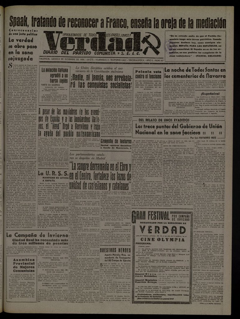 Miniatura de La Verdad: órgano del Partido Comunista del 8 de diciembre de 1938