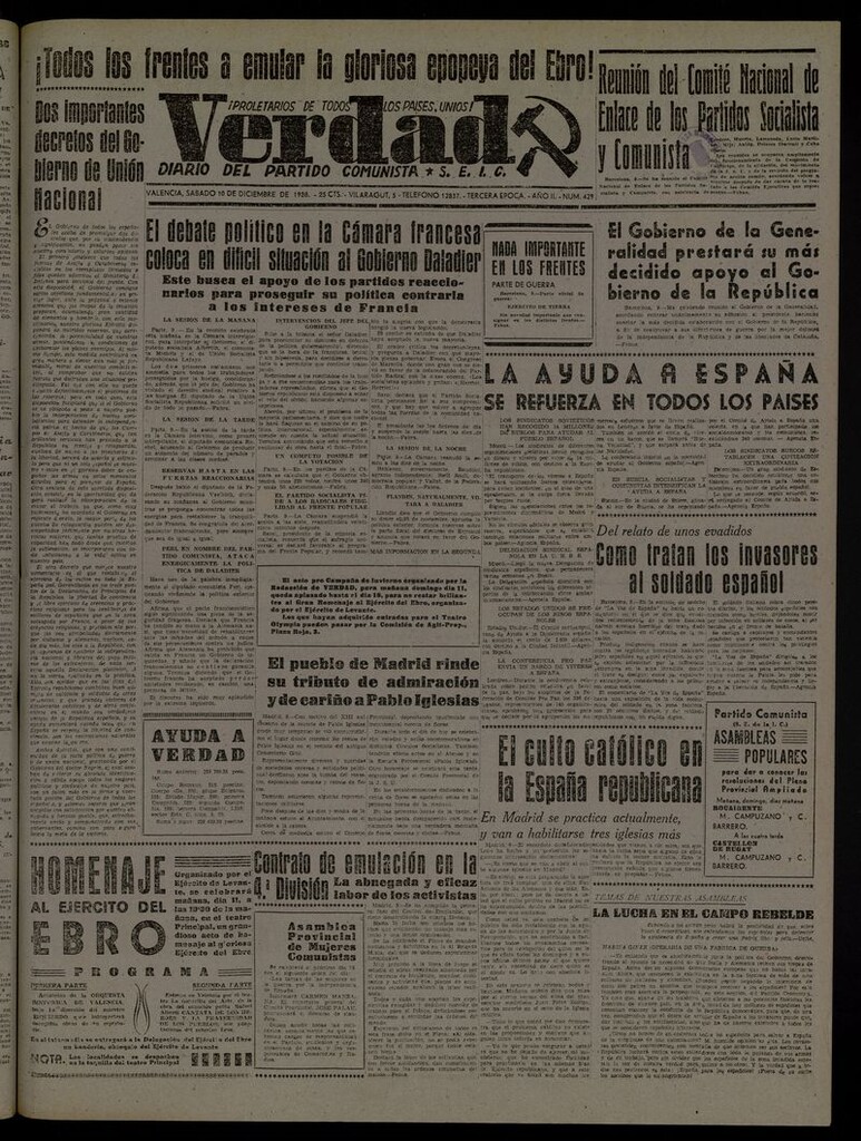 Miniatura de La Verdad: órgano del Partido Comunista del 10 de diciembre de 1938