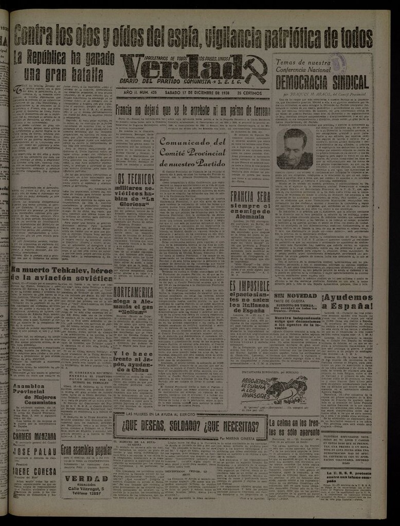 Miniatura de La Verdad: órgano del Partido Comunista del 17 de diciembre de 1938