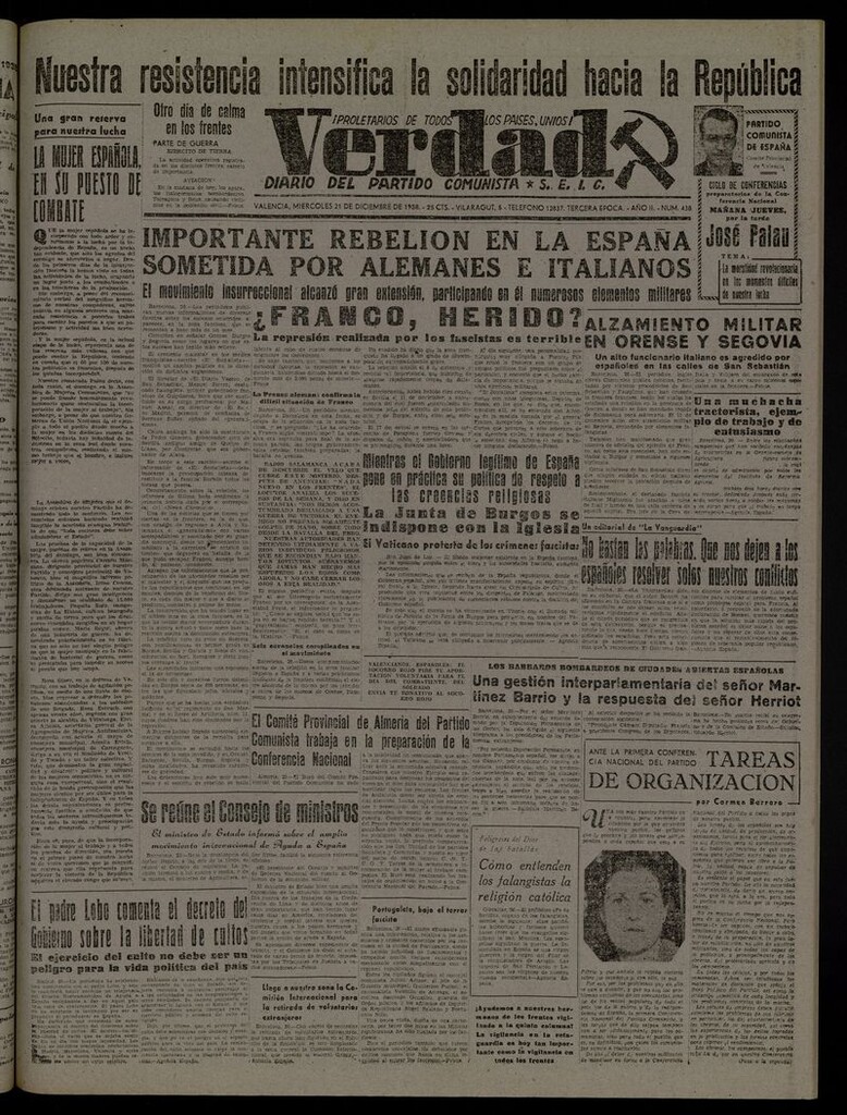 Miniatura de La Verdad: órgano del Partido Comunista del 21 de diciembre de 1938