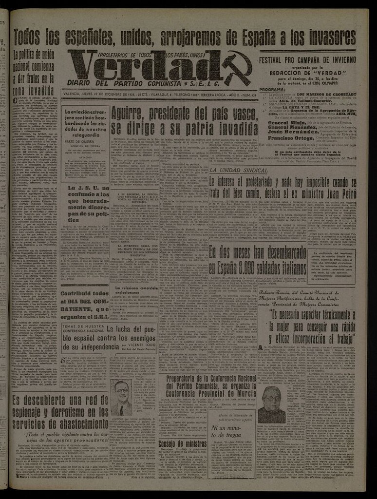 Miniatura de La Verdad: órgano del Partido Comunista del 22 de diciembre de 1938