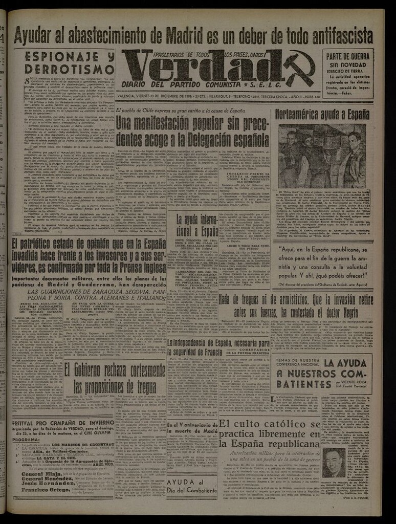 Miniatura de La Verdad: órgano del Partido Comunista del 23 de diciembre de 1938