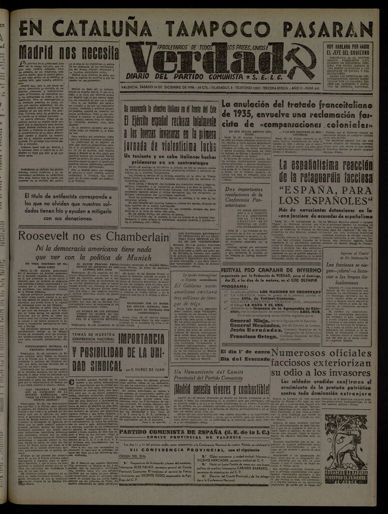 Miniatura de La Verdad: órgano del Partido Comunista del 24 de diciembre de 1938