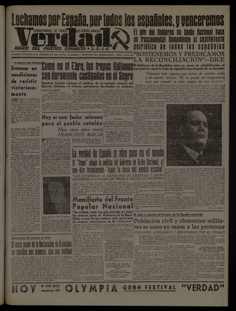 Miniatura de La Verdad: órgano del Partido Comunista del 25 de diciembre de 1938