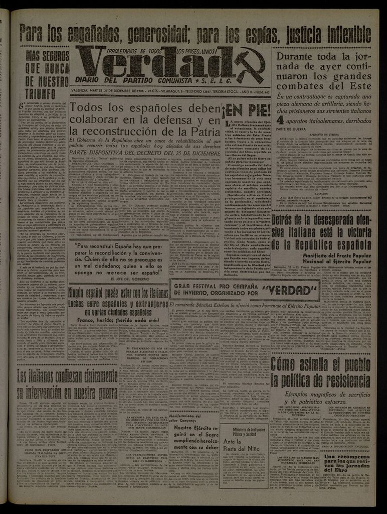 Miniatura de La Verdad: órgano del Partido Comunista del 27 de diciembre de 1938