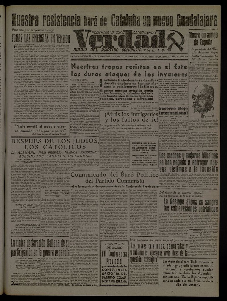 Miniatura de La Verdad: órgano del Partido Comunista del 28 de diciembre de 1938