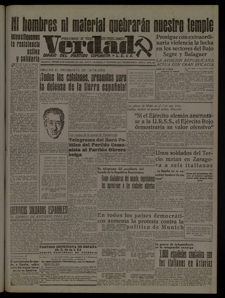Miniatura de La Verdad: órgano del Partido Comunista del 30 de diciembre de 1938