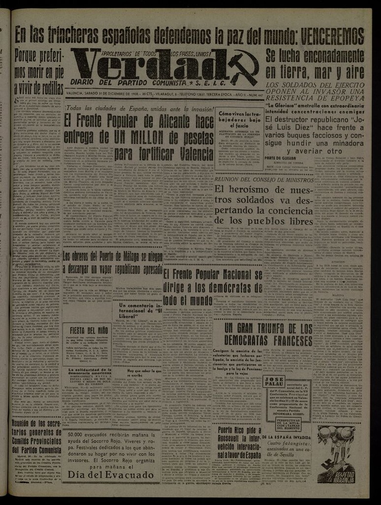 Miniatura de La Verdad: órgano del Partido Comunista del 31 de diciembre de 1938