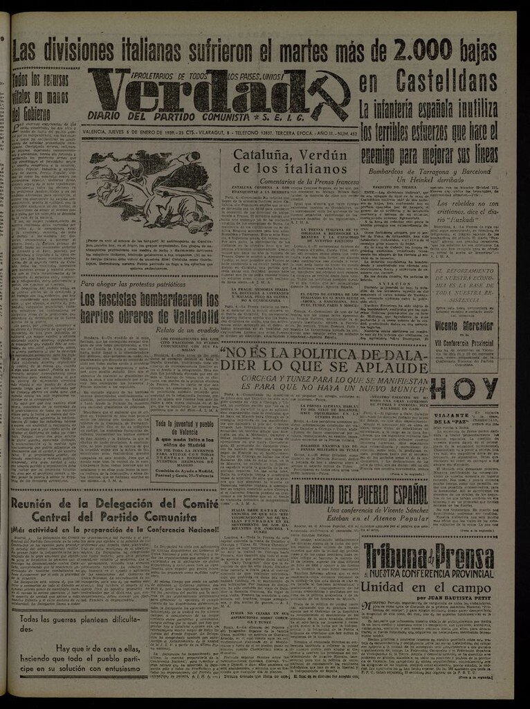 Miniatura de La Verdad: órgano del Partido Comunista del 5 de enero de 1939
