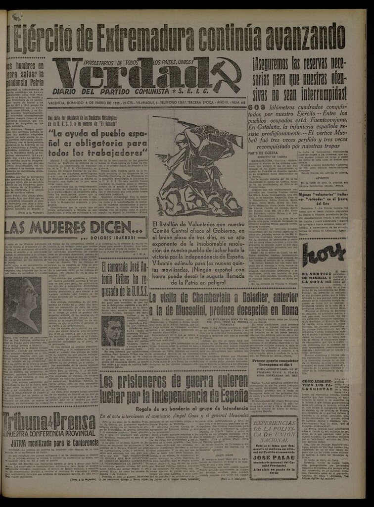 Miniatura de La Verdad: órgano del Partido Comunista del 8 de enero de 1939