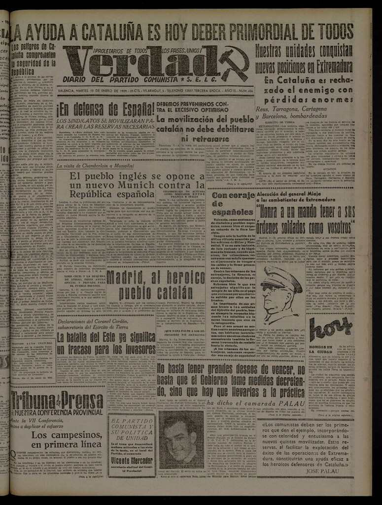Miniatura de La Verdad: órgano del Partido Comunista del 10 de enero de 1939