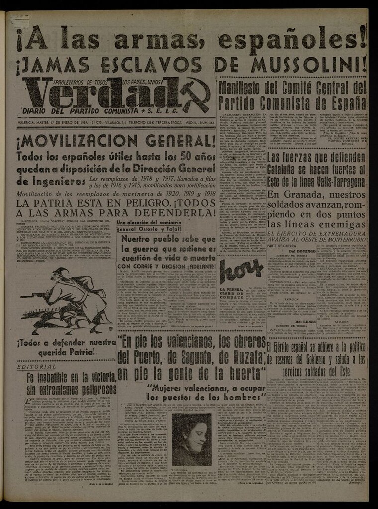 Miniatura de La Verdad: órgano del Partido Comunista del 17 de enero de 1939