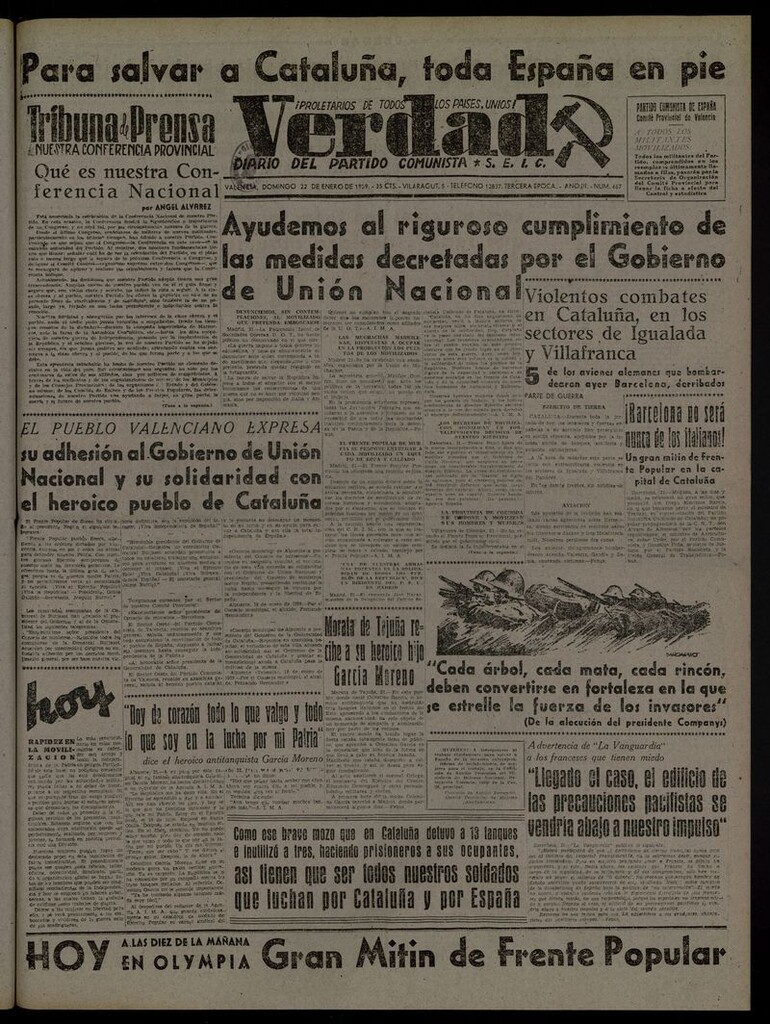 Miniatura de La Verdad: órgano del Partido Comunista del 22 de enero de 1939