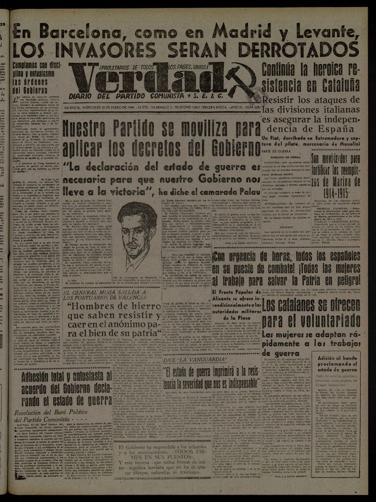 Miniatura de La Verdad: órgano del Partido Comunista del 25 de enero de 1939