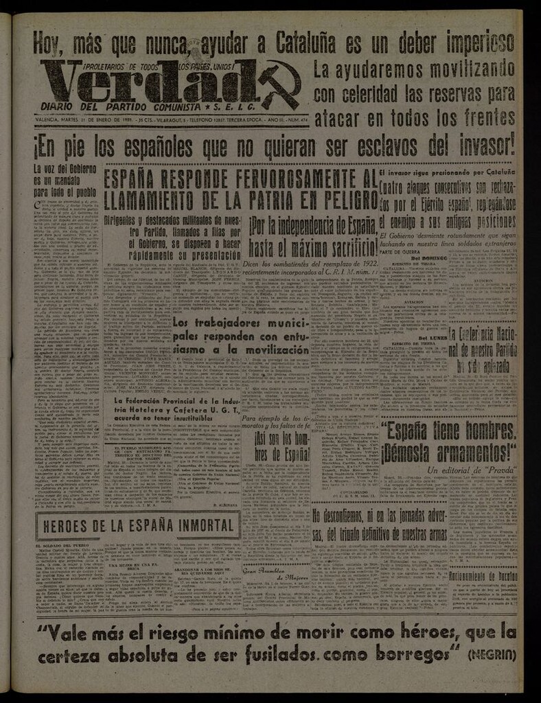 Miniatura de La Verdad: órgano del Partido Comunista del 31 de enero de 1939