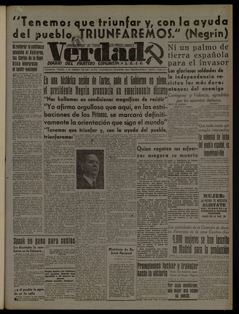 Miniatura de La Verdad: órgano del Partido Comunista del 3 de febrero de 1939