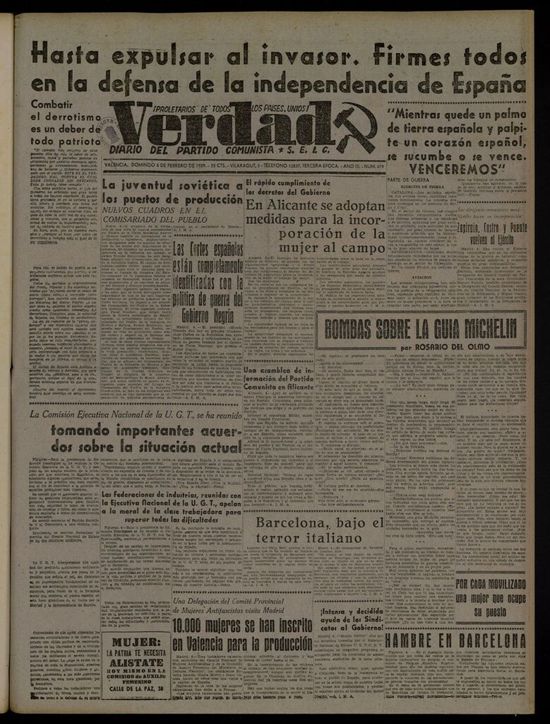 Miniatura de La Verdad: órgano del Partido Comunista del 5 de febrero de 1939
