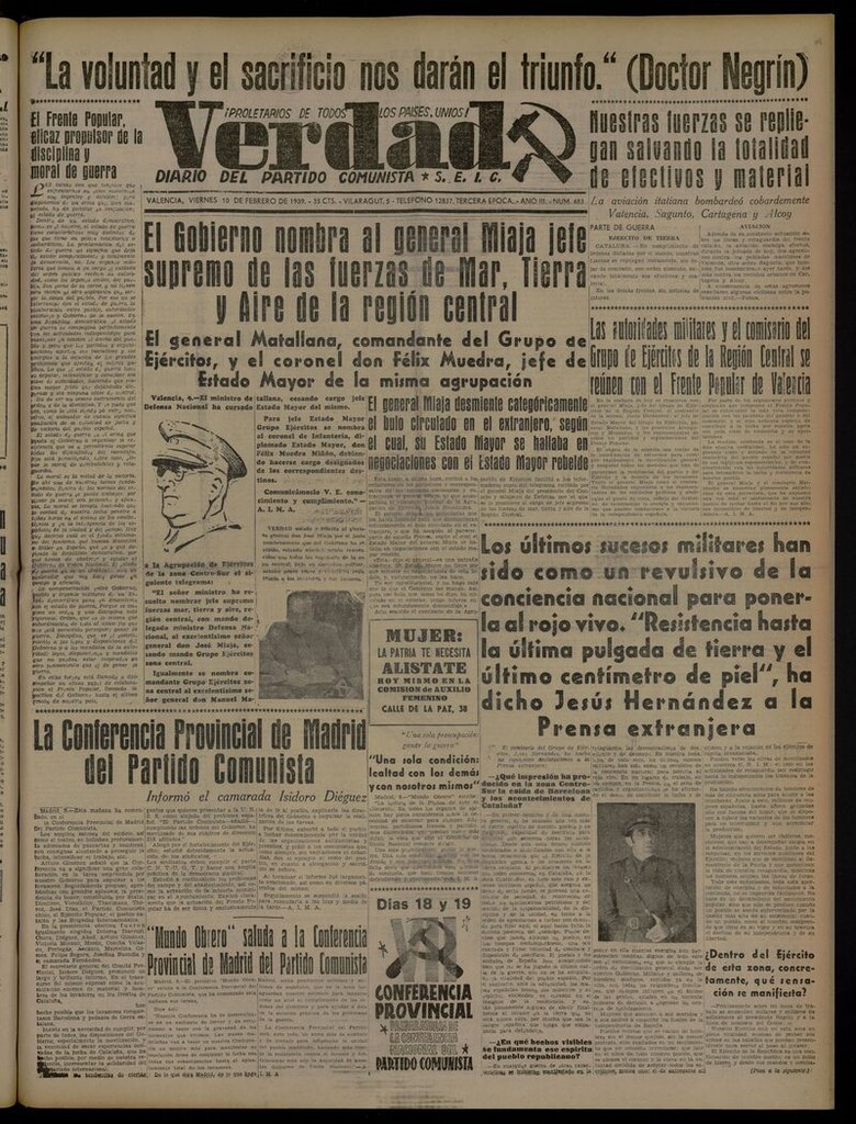 Miniatura de La Verdad: órgano del Partido Comunista del 10 de febrero de 1939