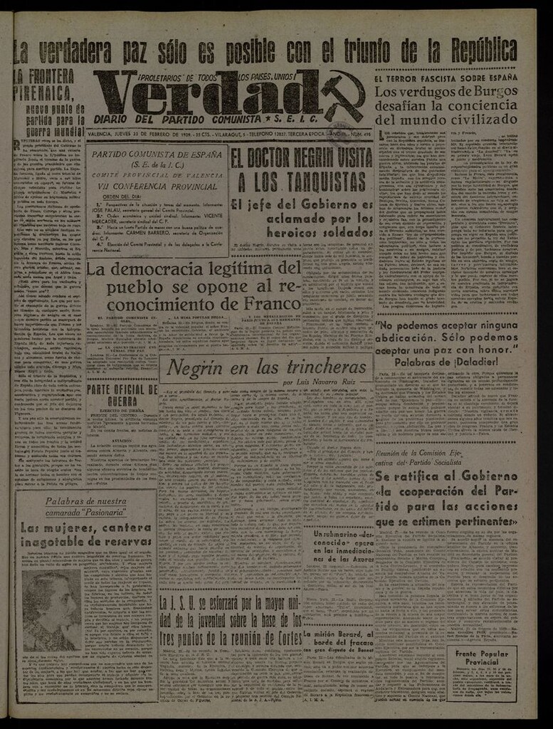 Miniatura de La Verdad: órgano del Partido Comunista del 23 de febrero de 1939