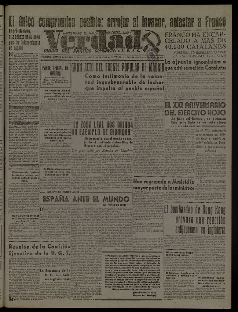 Miniatura de La Verdad: órgano del Partido Comunista del 24 de febrero de 1939