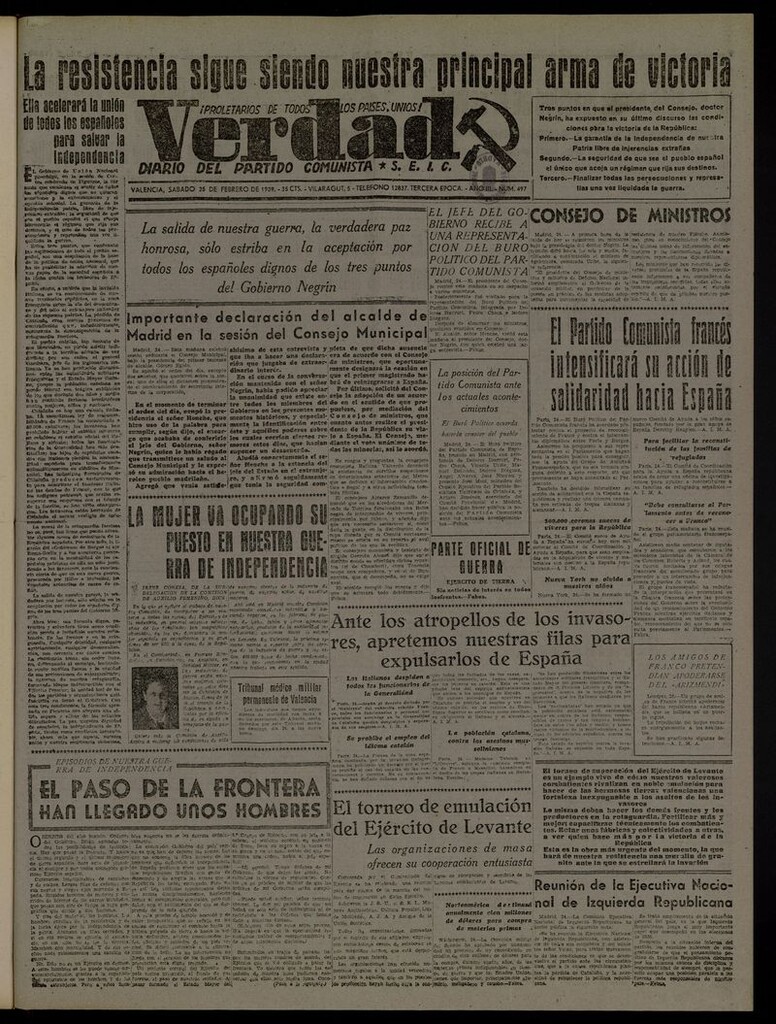 Miniatura de La Verdad: órgano del Partido Comunista del 25 de febrero de 1939