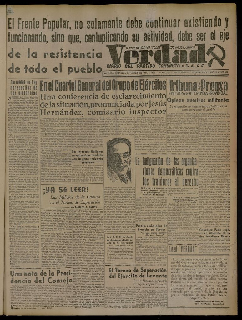 Miniatura de La Verdad: órgano del Partido Comunista del 4 de marzo de 1939