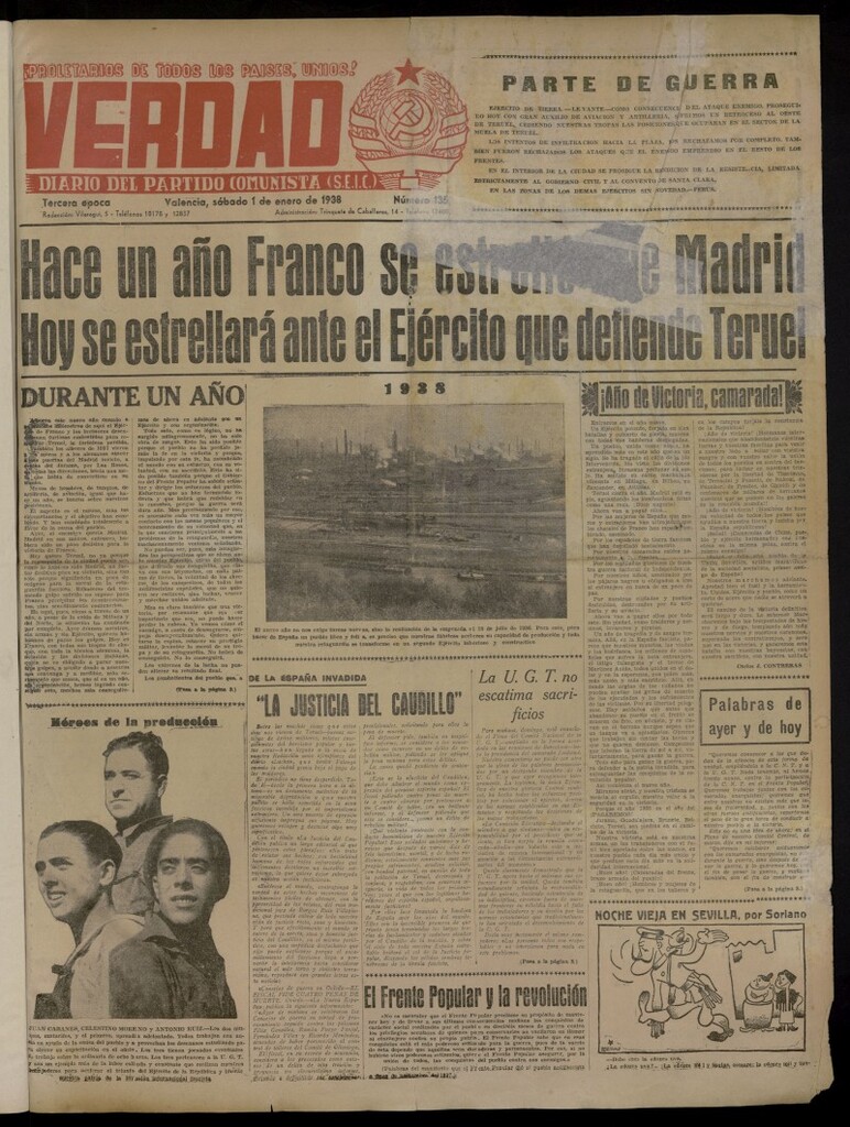 Miniatura de La Verdad: órgano del Partido Comunista del 1 de enero de 1938