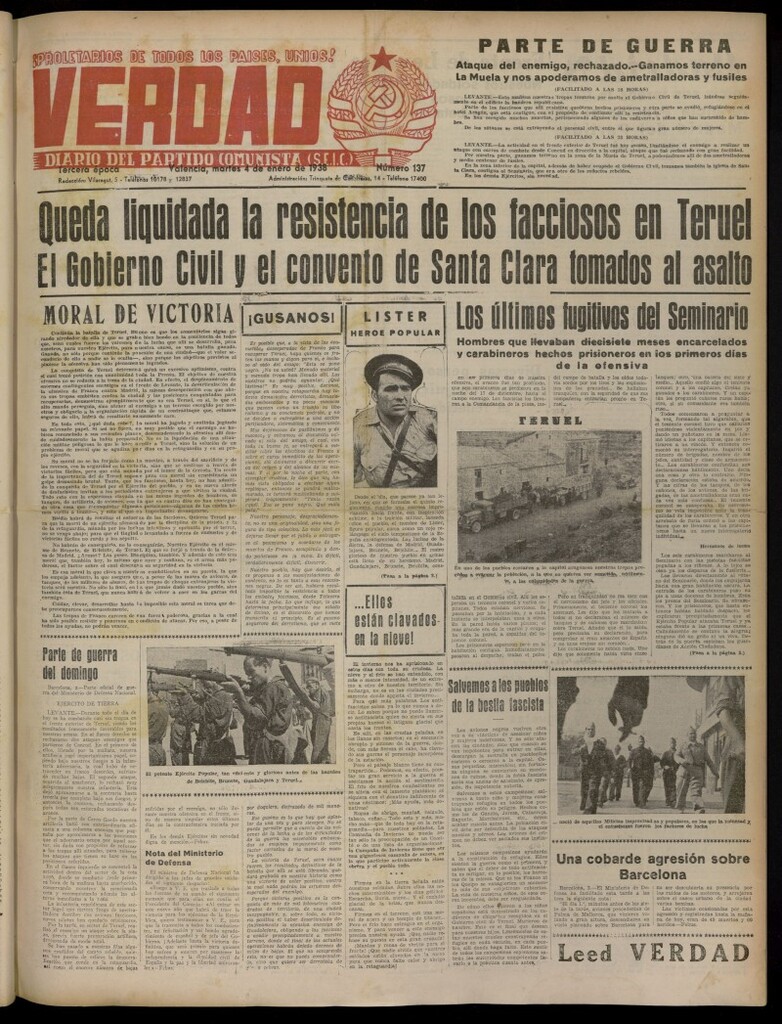 Miniatura de La Verdad: órgano del Partido Comunista del 4 de enero de 1938