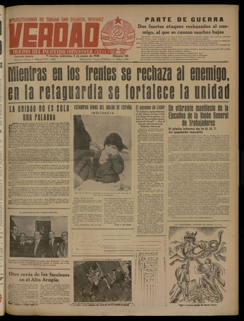 Miniatura de La Verdad: órgano del Partido Comunista del 5 de enero de 1938