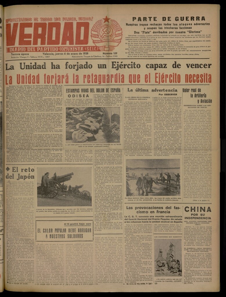 Miniatura de La Verdad: órgano del Partido Comunista del 6 de enero de 1938