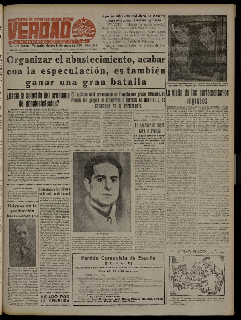 Miniatura de La Verdad: órgano del Partido Comunista del 14 de enero de 1938
