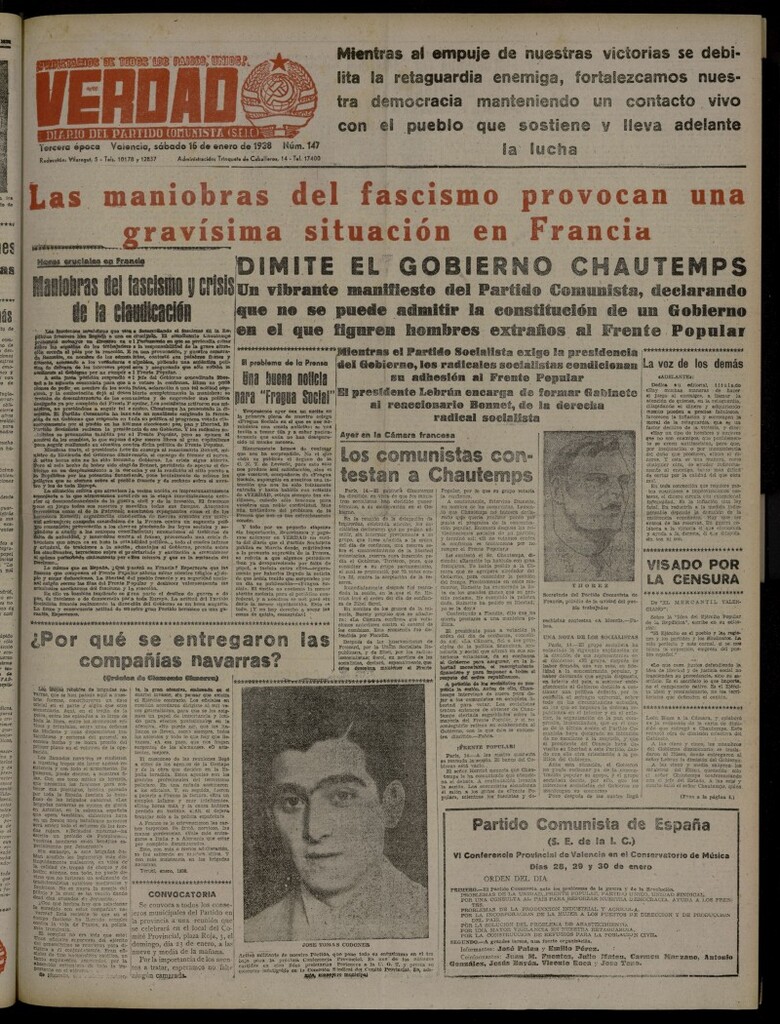 Miniatura de La Verdad: órgano del Partido Comunista del 15 de enero de 1938