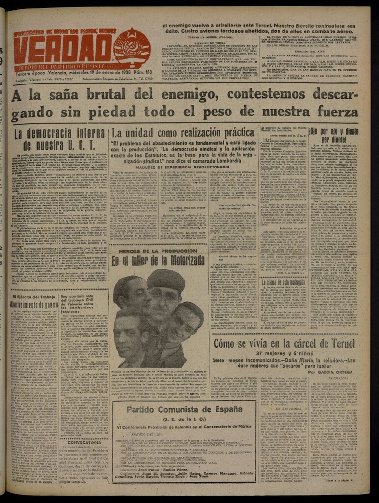 Miniatura de La Verdad: órgano del Partido Comunista del 19 de enero de 1938