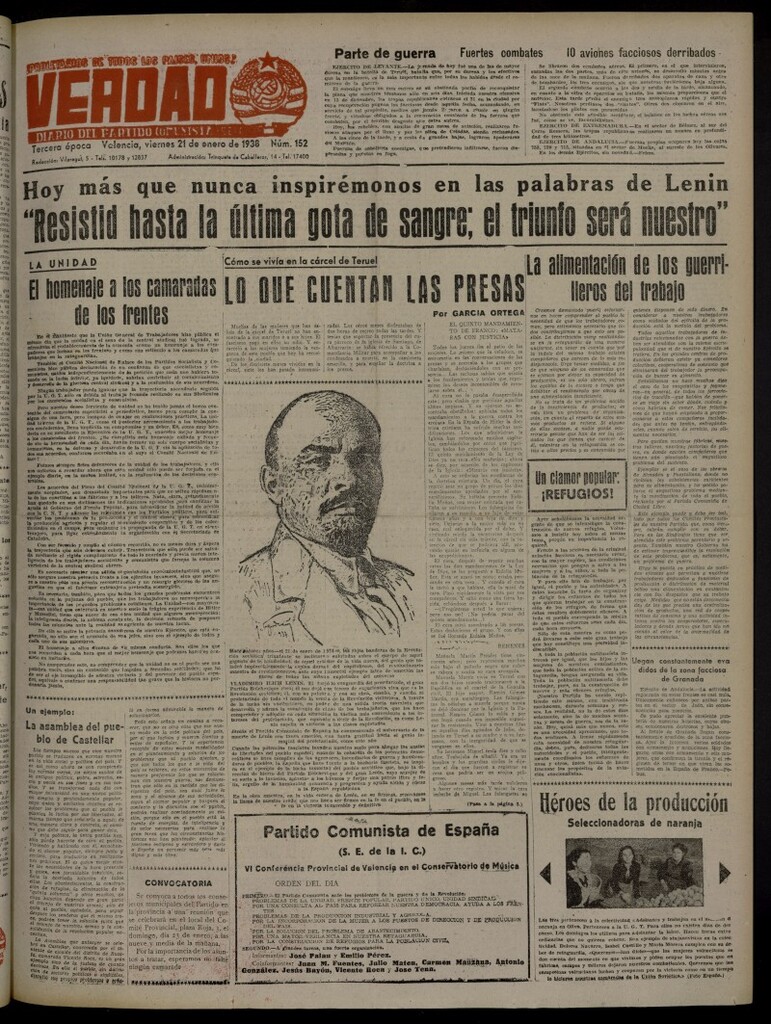 Miniatura de La Verdad: órgano del Partido Comunista del 21 de enero de 1938
