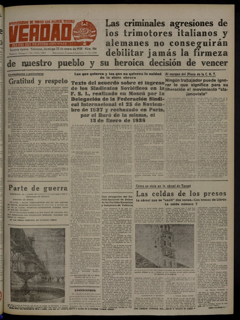 Miniatura de La Verdad: órgano del Partido Comunista del 23 de enero de 1938