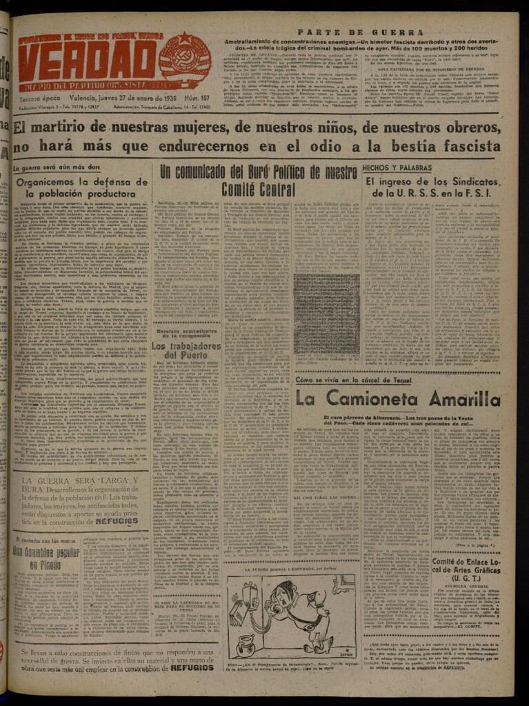 Miniatura de La Verdad: órgano del Partido Comunista del 27 de enero de 1938