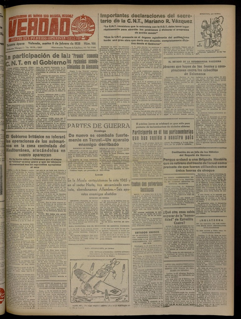 Miniatura de La Verdad: órgano del Partido Comunista del 8 de febrero de 1938