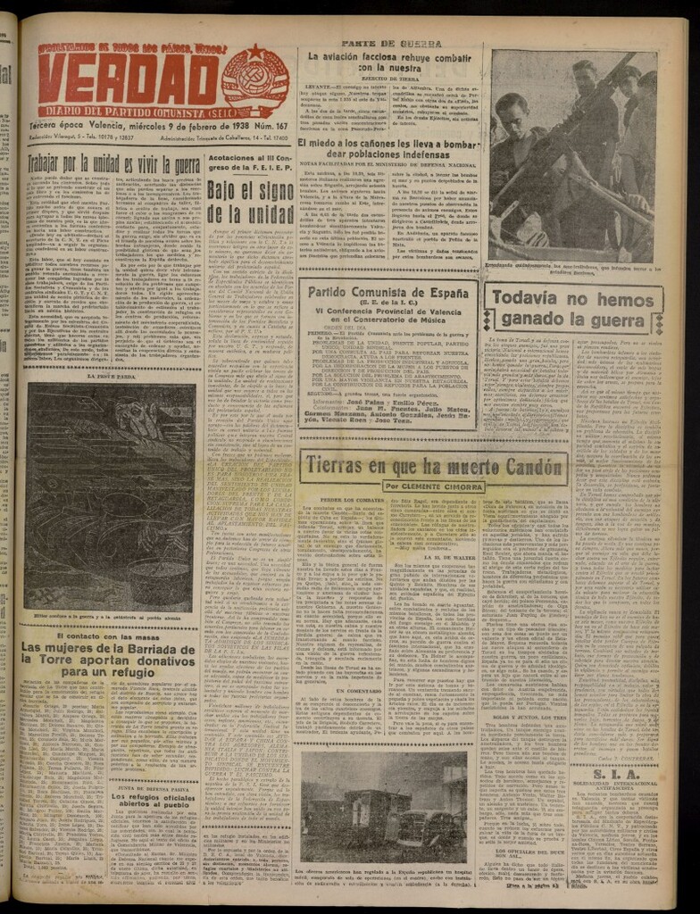 Miniatura de La Verdad: órgano del Partido Comunista del 9 de febrero de 1938