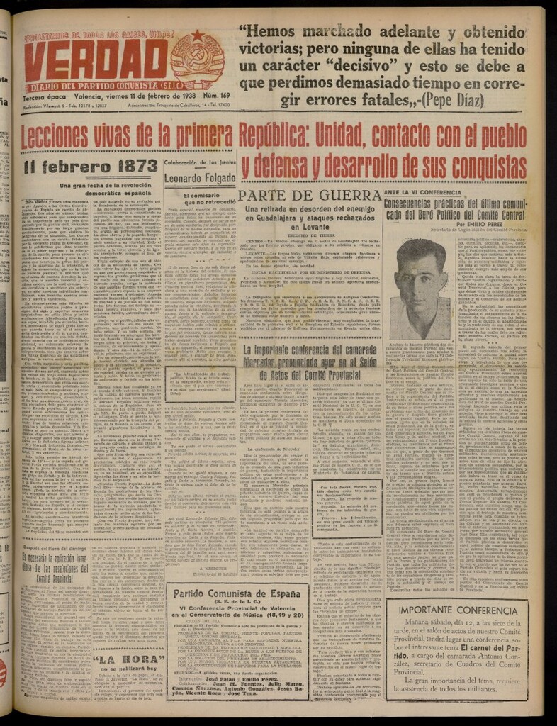 Miniatura de La Verdad: órgano del Partido Comunista del 11 de febrero de 1938