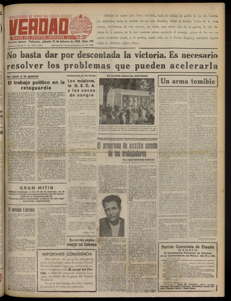 Miniatura de La Verdad: órgano del Partido Comunista del 12 de febrero de 1938