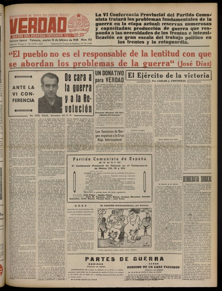 Miniatura de La Verdad: órgano del Partido Comunista del 15 de febrero de 1938