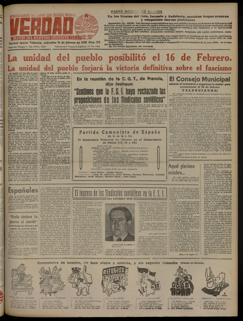 Miniatura de La Verdad: órgano del Partido Comunista del 16 de febrero de 1938