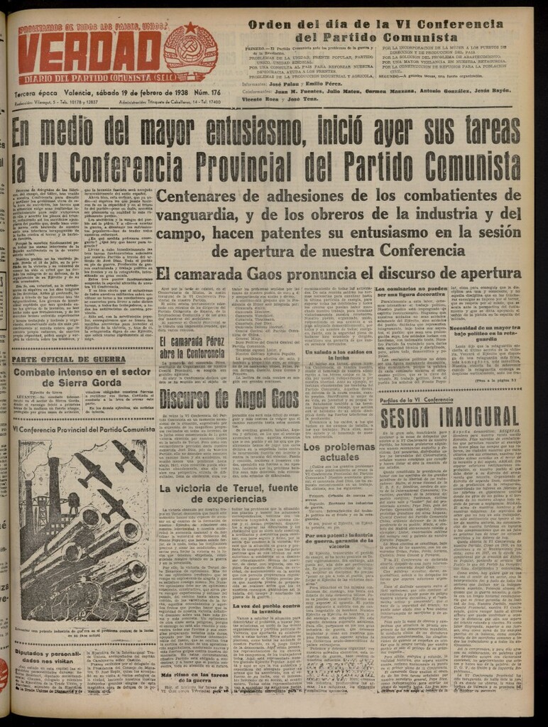 Miniatura de La Verdad: órgano del Partido Comunista del 19 de febrero de 1938