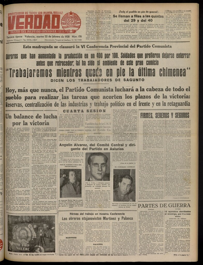 Miniatura de La Verdad: órgano del Partido Comunista del 22 de febrero de 1938